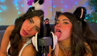 Шаловливые кошечки слизывают уши и издавали многогранные стоны